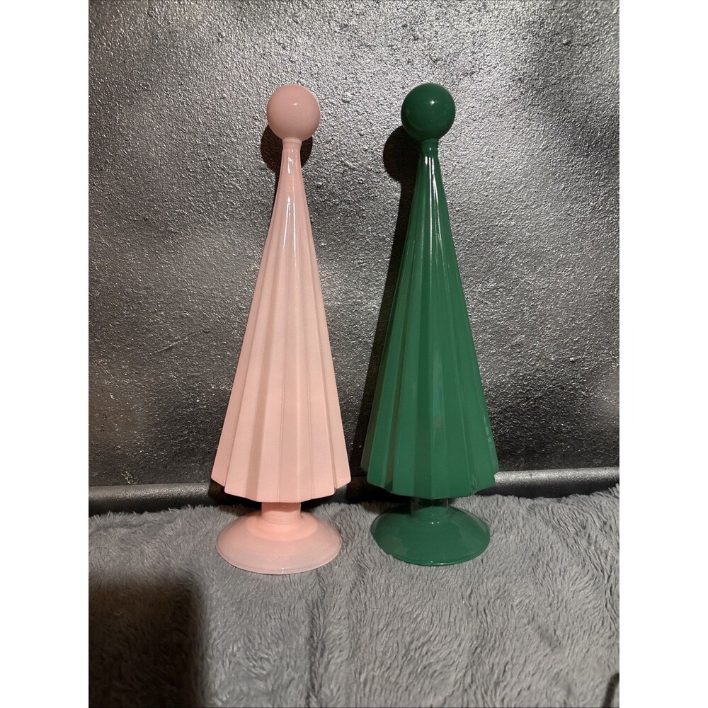 Ashland Pleated Glass Christmas Trees (2) -12.5” Table Top Desk Decor NWT